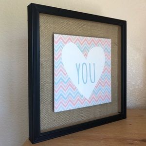 Love You floating print burlap background framed